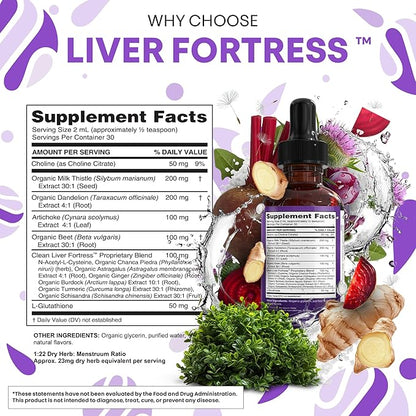 Clean Nutraceuticals Milk Thistle NAC Liver Cleanse Detox & Repair Supplement Liver Support Liquid Drops with Dandelion Extract, Artichoke, Chanca Piedra, Choline, L-Glutathione, Burdock, Schisandra