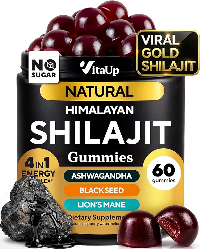 VitaUp Himalayan Shilajit Gummies for Men & Women – Sugar-Free Shilajit Gummies with Fulvic Acid – Pure Energy, Immune & Healthy Aging Support – 60 Gummies