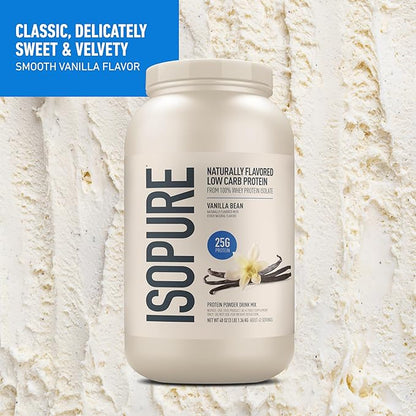 Isopure Low Carb 100% Pure Whey Isolate Protein Powder, Lactose Free, Gluten Free, with Vitamins, Vanilla, 25g Protein Per Serving, 3 Lbs, 43 Servings (Packaging May Vary)
