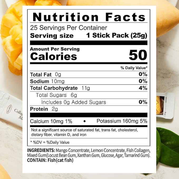 WELLINUS Korean Collagen Jelly Sticks - 25 Mango Flavored Marine Collagen Peptide Snacks for Anti-Aging- Collagen Protein Sugar-Free, Travel Packs for Hair & Nail Strength