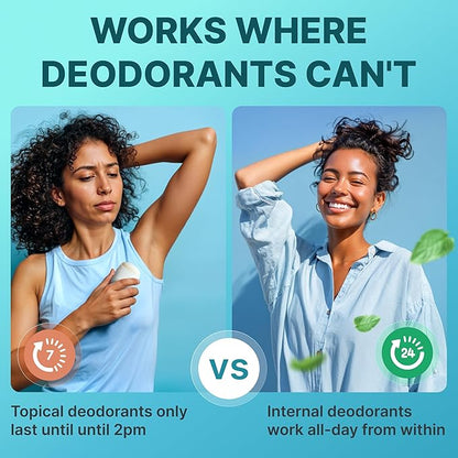 Body Deodorizing Supplement – Natural Internal Deodorant Chlorophyll Capsules with Parsley & Peppermint – 60 Vegan 500mg+ Pills – Bad Breath Treatment for Adults & Cleanse Support, Made in USA