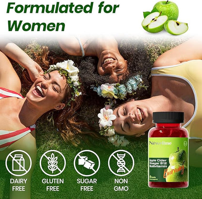 Montue NEWELLME Apple Cider Vinegar Gummies B12 Multivitamin,ACV Supplement Gummy Vitamins,Non GMO, Vegetarian Supplement for Women & Men,Support Normal Energy Levels & Gut Health 60 Gummies (60)