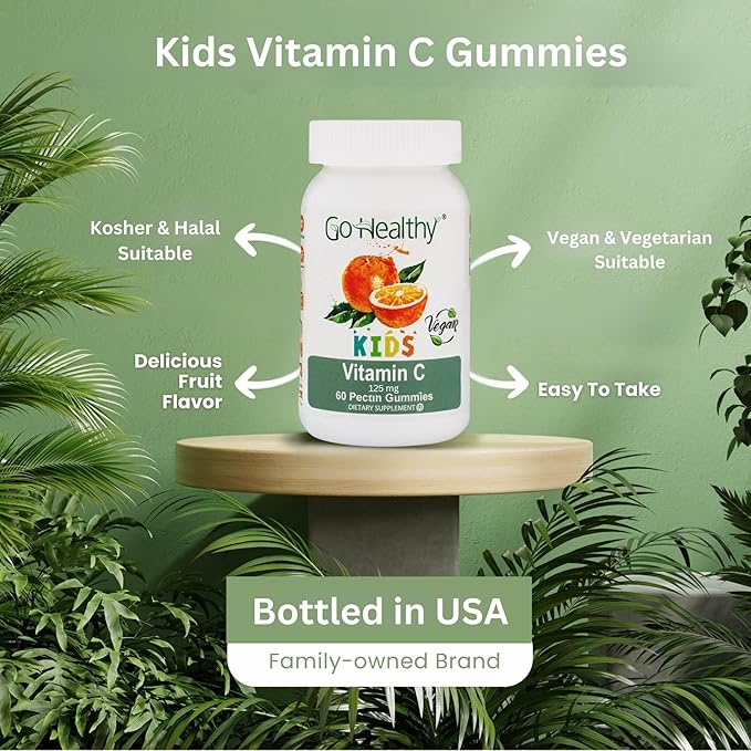 Go Healthy Vitamin C Gummies for Kids, Immune Support, Children Vitamin Gummies, Toddler, Kids Vitamins, Kosher, Halal, Tasty Gummy - 60 Servings