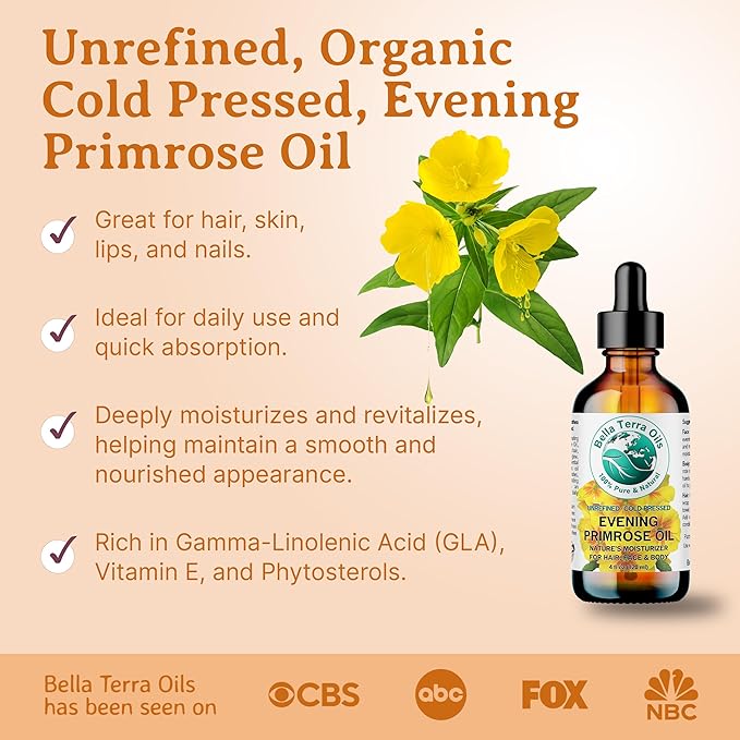 Bella Terra Oils Pure Evening Primrose Oil for Radiant Skin and Lustrous Hair – 1 gallon, Nutrient-Rich, Non-Greasy, Quick Absorb