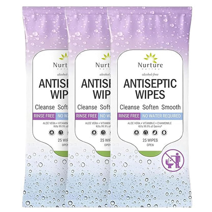 Nurture XL Antibacterial Body & Hand Sanitizing Wipes | Alcohol-Free Antiseptic Wet Towelettes for Germ Removal, Disinfecting Skin, Sanitizing Hands |Cleaning Cloths | Adults & Baby | Thick & Strong