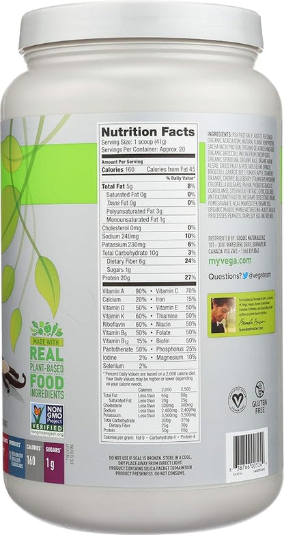 Vega One All in One Nutritional Shake French Vanilla - Plant Based Vegan Protein Powder, Non Dairy, Gluten Free, Non GMO, 29.2 Ounce (Pack of 1)