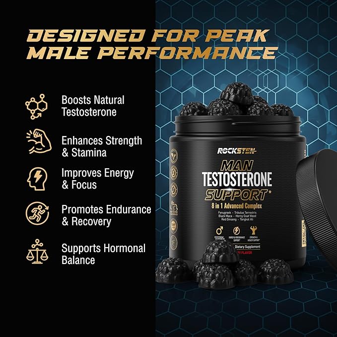Testosterone Booster Gummies for Men - Enhancement Chews to Boost Testosterone for Energy Stamina Performance & Workout Support - Male Health Enhancing Supplement for Libido & Muscle Growth