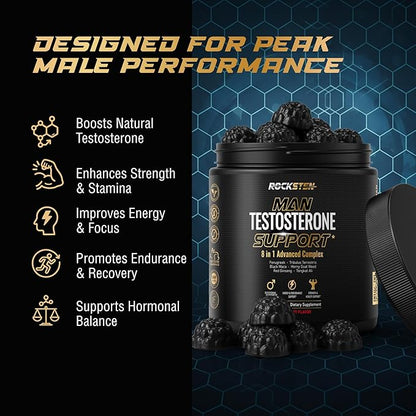 Testosterone Booster Gummies for Men - Enhancement Chews to Boost Testosterone for Energy Stamina Performance & Workout Support - Male Health Enhancing Supplement for Libido & Muscle Growth