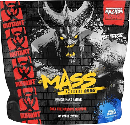 Mutant Mass Extreme Gainer Protein Powder – High Calorie Weight Gainer with Whey Protein & BCAAs for Muscle Mass & Weight Gain - Vanilla Ice Cream 6 lbs