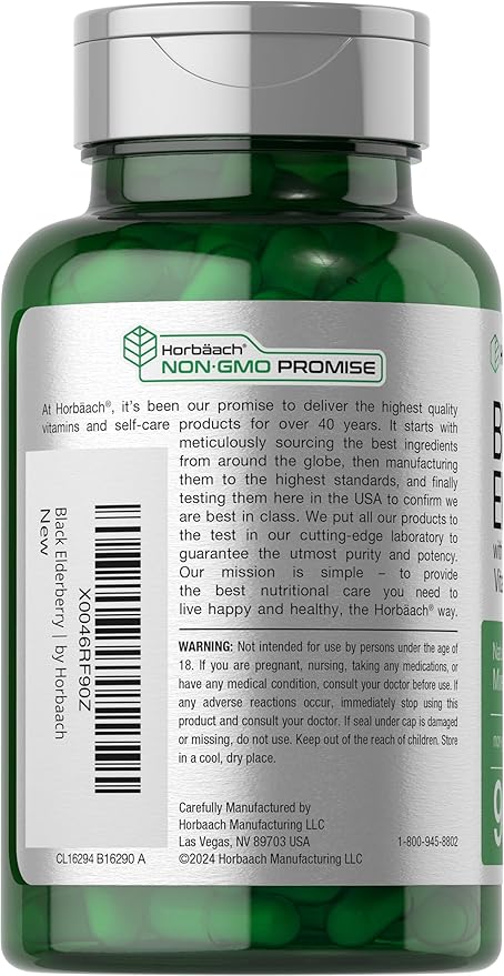 Horbaach Black Elderberry with Vitamin C and Zinc | 90 Chewable Tablets | Mixed Berry Flavor | Immune Support Complex | Vegetarian, Non-GMO, and Gluten Free Supplement