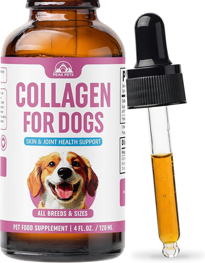 Premium Liquid Collagen for Dogs (120ml) Daily Collagen Dogs Supplement Drops with Types I, II & III & Hyaluronic Acid - Dog Supplement for Joints and Digestive Health - All Breeds & Sizes - USA Made