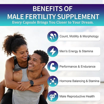 Male Fertility Supplement, Pre Conception Fertility Supplements for Men with CoQ10, Maca Root, Zinc & NAC, Mens Prenatal Vitamins for Optimal Sperm Count Motility, Conception for Him, 120 Capsules