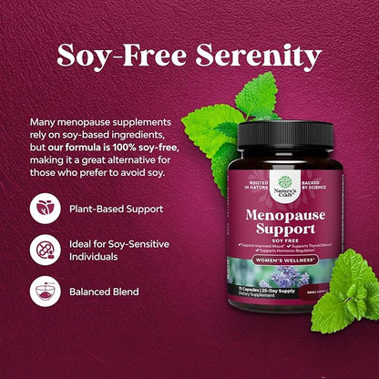 Complete Herbal Menopause Supplement for Women - Soy Free Female Hormone Balance Capsules for Night Sweats Hot Flashes & Mood Swings with Dong Quai, Chaste Berry & Black Cohosh Root - 75 Count