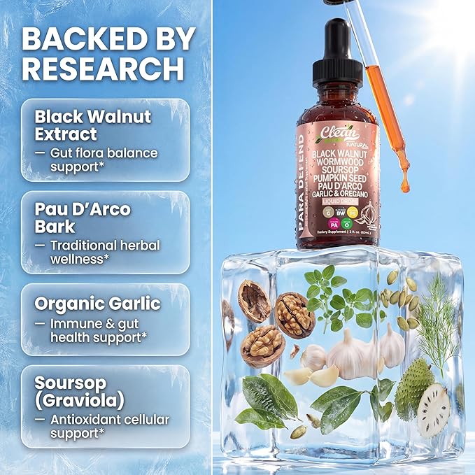 para Defend Wormwood Black Walnut Cleanse for Humans Drops Liquid Soursop Garlic Pumpkin Seed PAU D'Arco Oil of Oregano Turmeric Berberine Neem Extract Hull Bark Tincture by Clean Nutra