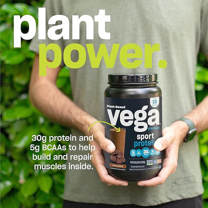 Vega Protein + Recovery - 30g Plant-Based Protein per Serving, Chocolate, 12 x 1.6oz Sachets, 5g BCAAs, Probiotics, NSF Certified, for Shakes & Smoothies, (Packaging May Vary)