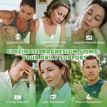 Magnesium Glycinate Supplement 500mg, High Absorption Dietary Supplement Softgels for Sleep, Muscle, Heart Support, Gluten Free, Non GMO, 180 Capsules, 90 Day Supply