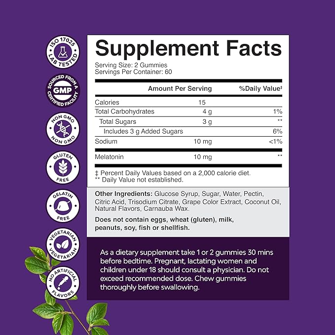 Melatonin Gummies 10mg per Serving - Fast Acting Tasty Sleep Gummies for Adults Extra Strength Melatonin 10mg for Adults Enhanced Sleep Quality & Duration - Non GMO - 120 Count