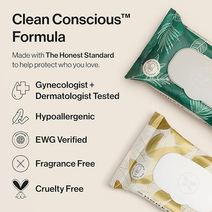 The Honest Company Flushable Wipes for Sensitive Skin, Hypoallergenic, Fragrance-Free, Gilded Wings Design, 126 Count