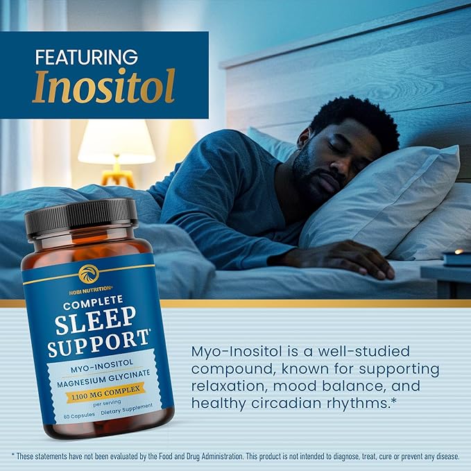 Complete Sleep Support | Myo Inositol + Magnesium Glycinate | Restful Sleep & Relaxation Support | 1100MG Complex | Melatonin-Free, Non-GMO | Inositol Supplement with Magnesium-Glycinate | 60 Ct
