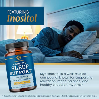 Complete Sleep Support | Myo Inositol + Magnesium Glycinate | Restful Sleep & Relaxation Support | 1100MG Complex | Melatonin-Free, Non-GMO | Inositol Supplement with Magnesium-Glycinate | 60 Ct