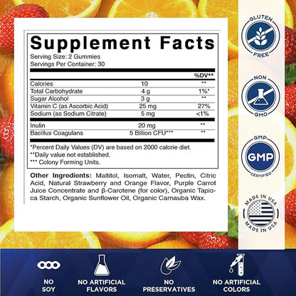 Vitamatic Probiotic Sugar Free Gummies for Men and Women – 5 Billion CFUs Digestive, Immune & Gut Health Support – Gluten Free