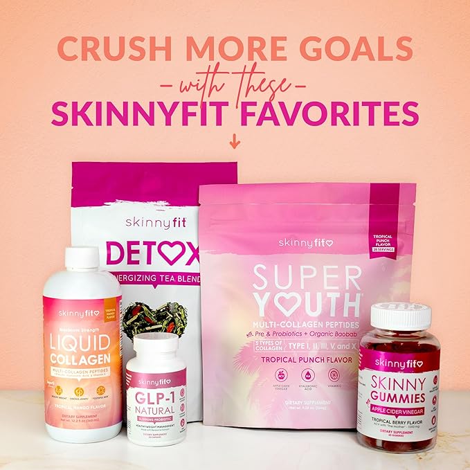 SkinnyFit - Super Youth Collagen for Women - Multi Collagen Peptides Powder - Probiotics, Fiber, Hyaluronic Acid - Non GMO, Gluten Free, Sugar Free - Beauty - Orange Pineapple (28 Servings)