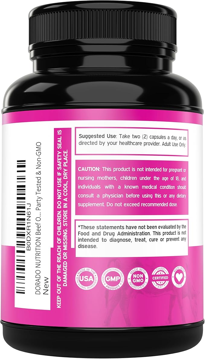 Beef Organ Supplement for Women - Grass Fed Beef Liver, Heart, Kidney & Uterus 1000mg Per Serving - Support Women's Energy & Overall Health - Third Party Tested & Non GMO - USA Made (60 Capsules)