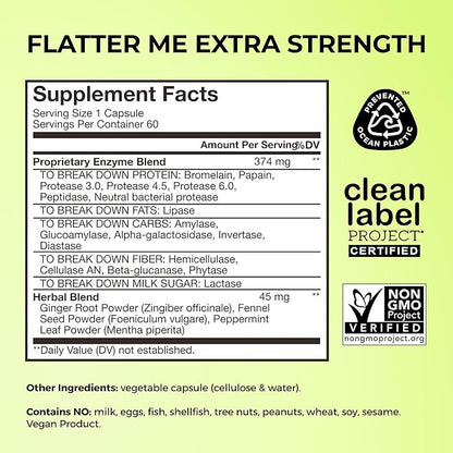 HUM Flatter Me Extra Strength Digestive Enzymes for Women, Men, Digestive Gut Bloating Supplement, Ginger, Peppermint Leaf, Fast Acting Anti Bloat Pills Multi Enzyme for Debloating, 60 Capsules