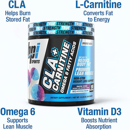 BPI Sports CLA+Carnitine – CLA L Carnitine & Linoleic Acid – L Carnitine Supplement for Weight Loss, Metabolism & Lean Muscle – Caffeine Free – Snow Cone – 50 Servings – 12.34 oz