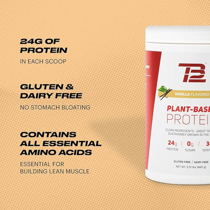 TB12 Plant Based Protein Powder by Tom Brady, 24g of Vegan Pea Protein, Low Sugar, Low Carb, Non-GMO, Keto Friendly, Paleo, Sugar Free, Vanilla Flavor (30 Servings/2.12lbs)
