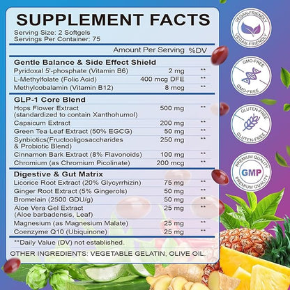 GLP-1 Supplement Natural Activator Formula GLP1 for Women & Men, with Probiotic, Hops, Green Tea for Energy, Gut Health, Hunger & Metabolism Support, 300 Count