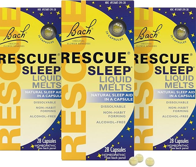 Bach Rescue Sleep Liquid Melts, Natural Orange Vanilla Flavor, Natural Sleep Aid, Stress Relief, Homeopathic Flower Essence, Free of Melatonin, Non-Alcohol, 3 Pack, 28 Count Each
