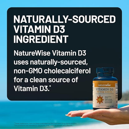 NatureWise Vitamin D3 2000iu (50 mcg) 200-Day Supply for Immune Support, Healthy Muscle Function, and Bone Health - Non-GMO, Gluten Free in Organic Extra Virgin Olive Oil, (Mini Softgel), 200 Count