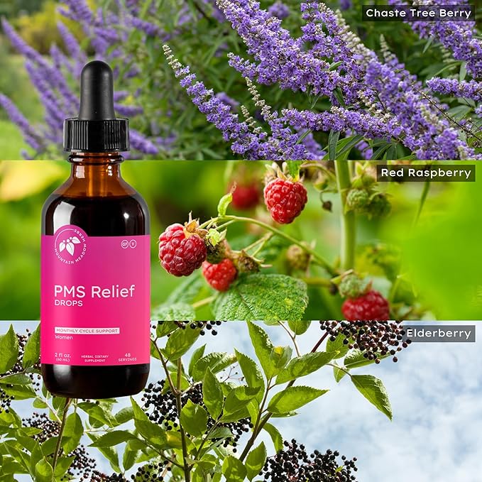 Mountain Meadow Herbs PMS Relief Drops | Liquid Herbal Supplement for Menstrual Period Discomfort | Hormonal Support for PMS Cramps, Mood Swings & Acne with Chaste Tree Berry (Vitex) & Wild Yam 2oz