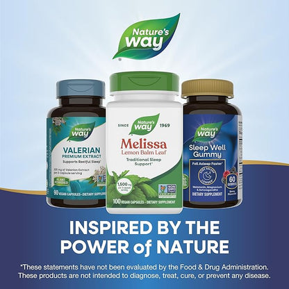 Nature's Way Melissa Lemon Balm Leaf, Traditional Sleep Support*, Melatonin Free, 1500 mg per 3-Capsule Serving, Non-GMO Project Verified, 100 Vegan Capsules (Packaging May Vary), (Pack of 2)