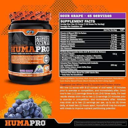 Humapro | Amino Acids Protein Matrix for Humans | 99% Utilization for Lean Muscle | Vegan, Gluten Free | 45 Servings (Sour Grape)