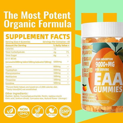 Pets Purest EAA Gummies 120 Gummies (Orange), Essential Amino Acids - All 9 Essential Aminos (EAA) and All Branched-Chain Aminos (BCAAs), Non-GMO, Gluten Free, Vegetarian Friendly
