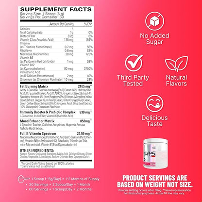 EHP Labs OxyShred Pre Workout Powder - Preworkout Powder with L Glutamine & Acetyl L Carnitine, Energy Boost Drink - Raspberry Refresh, 60 Servings