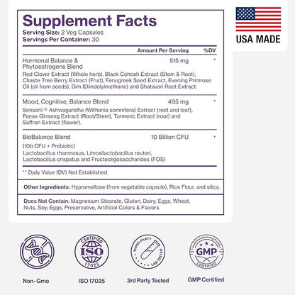 Menopause Supplements for Women - Natural Hormone Balance - Hot Flashes, Night Sweats, Sleep & Mood Support. with Sensoril® Ashwagandha, DIM, Chaste Berry & Black Cohosh Root - 60 Count