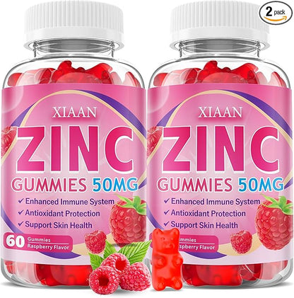 Zinc Gummies for Kids & Adults, Chewable Zinc Supplements for Women & Men Supports Immune System & Cellular Health & Antioxidant Protection, Vegan/Sugar-Free, Raspberry Flavor 120 Count