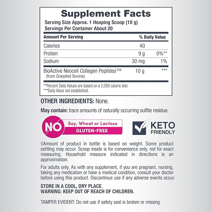 NeoCell Grassfed Collagen Peptides Powder | 7 oz | Unflavored | for Women and Men | Hair, Skin, & Nails