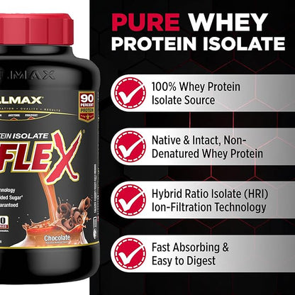 ALLMAX ISOFLEX Pure Whey Isolate Protein Powder - Gluten Free, Low Lactose, Sugar-Free - High-Protein, Clean, Keto-Friendly for Pre Post Workout Supplement for Women and Men | Chocolate, 5lb