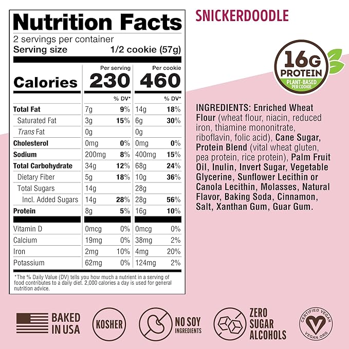 Lenny & Larry's Complete Protein Cookie, [Snickerdoodle], Chewy Soft Baked, 16g Plant Protein, Vegan, Non-GMO, High Fiber, 4 Ounce Cookie (Pack of 12)