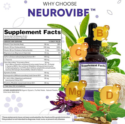 Saffron Supplements Liquid Drops L-Theanine Agmatine Sulfate Ashwagandha Magnesium Glycinate B6 Magnesium Stress Relief Mood Support 5-HTP GABA Supplement Vitamin D 4oz by Clean Nutra