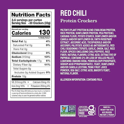 Milton's CRAFT BAKERS Protein Crackers Variety Bundle (Crispy Sea Salt & Red Chili) - 10G Of Plant-Based Protein Per Serving, Certified Gluten Free, Non-Gmo Project Verified, Vegetarian-Friendly, Zero Grams Added Sugar Per Serving, 4.25 Oz, Pack Of 4