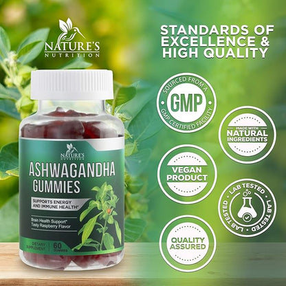 Ashwagandha Gummies - Advanced Ashwagandha Gummy Formula for Daily Use - Natural Antioxidant Support & Brain Health Support - Natural Calm, Relaxation, & Immune Support - Berry Flavor - 60 Gummies