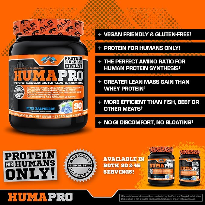 HumaPro Essential Amino Acid Formula | EAA Protein Supplement | Supports Muscle Recovery & Performance | Vegan, Gluten Free | | 90 Servings (Blue Raspberry)