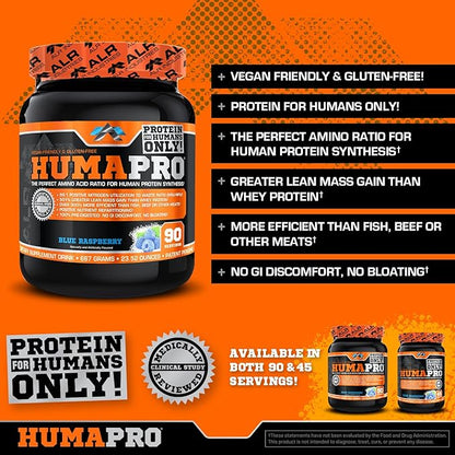 HumaPro Essential Amino Acid Formula | EAA Protein Supplement | Supports Muscle Recovery & Performance | Vegan, Gluten Free | | 90 Servings (Blue Raspberry)
