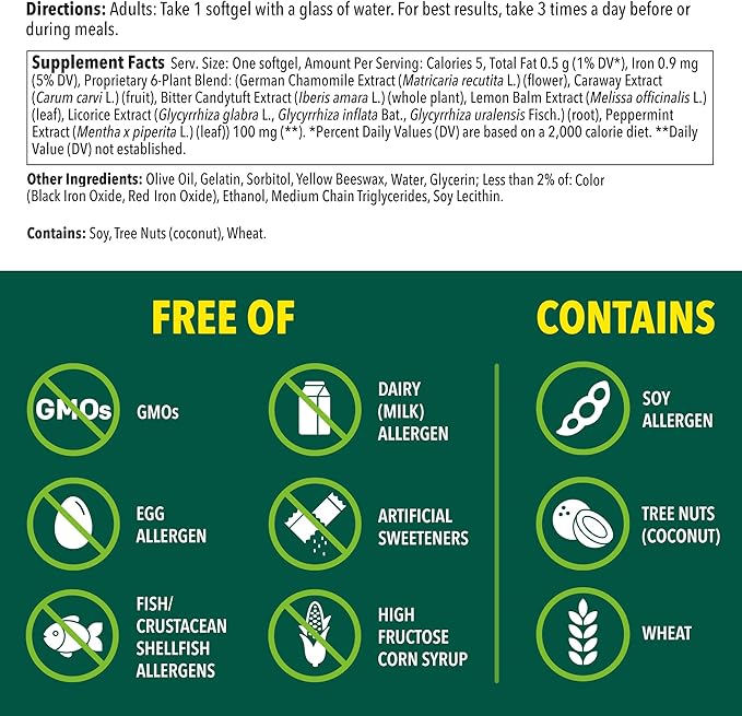 Iberogast Softgels, Herbal Relief of Stomach Upsets: Occasional Indigestion, Bloating, Gas, Nausea, Upset Stomach; 6-Herb Blend with Iberis Amara, Peppermint, Licorice, Lemon Balm; 30ct