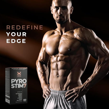 METISNutrition Pyro Stim 7 Metabolism Booster Fat Loss Support Energy Boost - Once-A-Day Thermogenic with Teacrine for Focus, Appetite Control, Muscle Toning, and Mood Control (60 Capsules)
